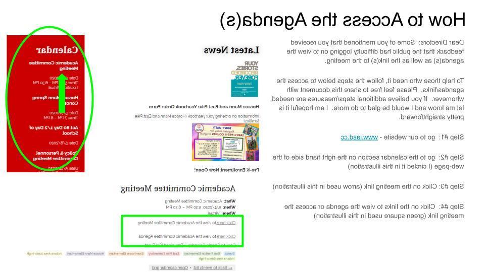Directions on how to access the agendas 